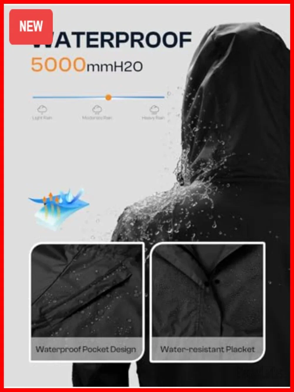 Lightweight Packable Long Rain Jacket Hooded Waterproof Trench Coat Outdoor